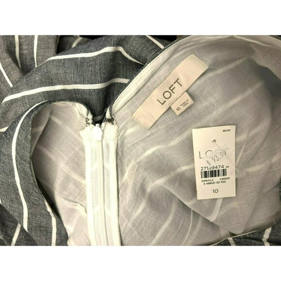 Loft Women's Charcoal Gray V-Neck Linen Blend Striped Jumpsuit Size 10 NWT - Picture 5 of 5
